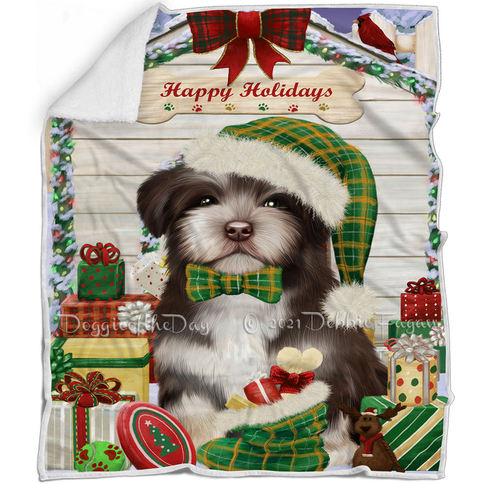 Happy Holidays Christmas Havanese Dog House with Presents Blanket BLNKT79068