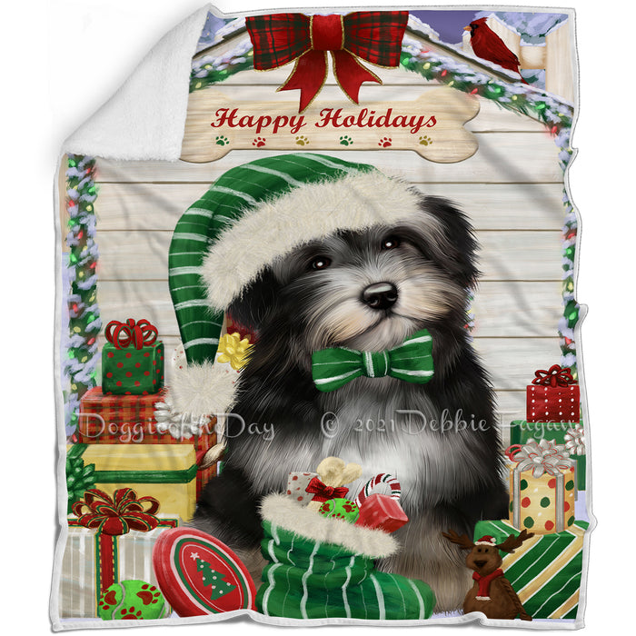 Happy Holidays Christmas Havanese Dog House with Presents Blanket BLNKT79077