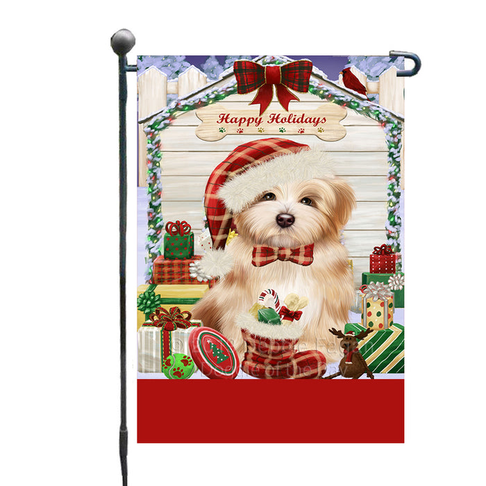 Personalized Happy Holidays Christmas Havanese Dog House with Presents Custom Garden Flags GFLG-DOTD-A59328