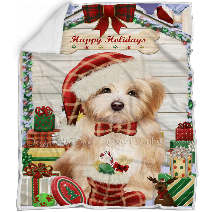 Happy Holidays Christmas Havanese Dog House with Presents Blanket BLNKT79086