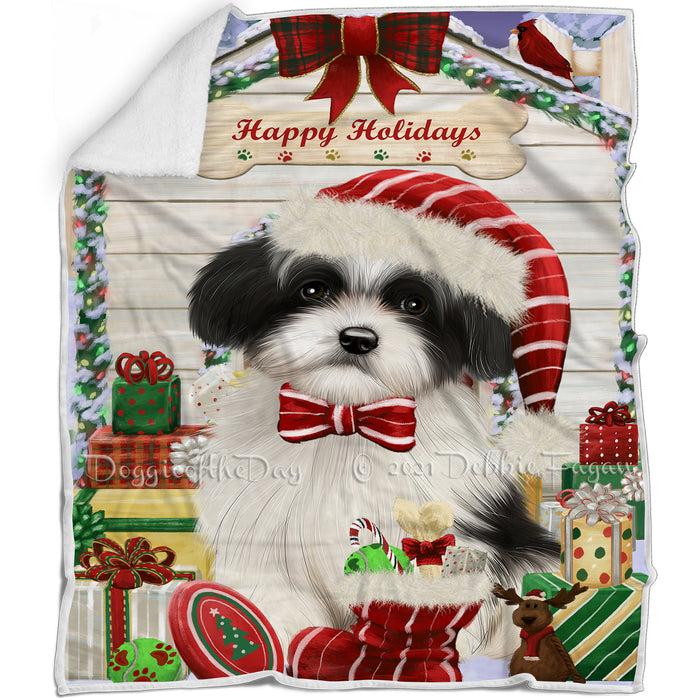 Happy Holidays Christmas Havanese Dog House with Presents Blanket BLNKT79095