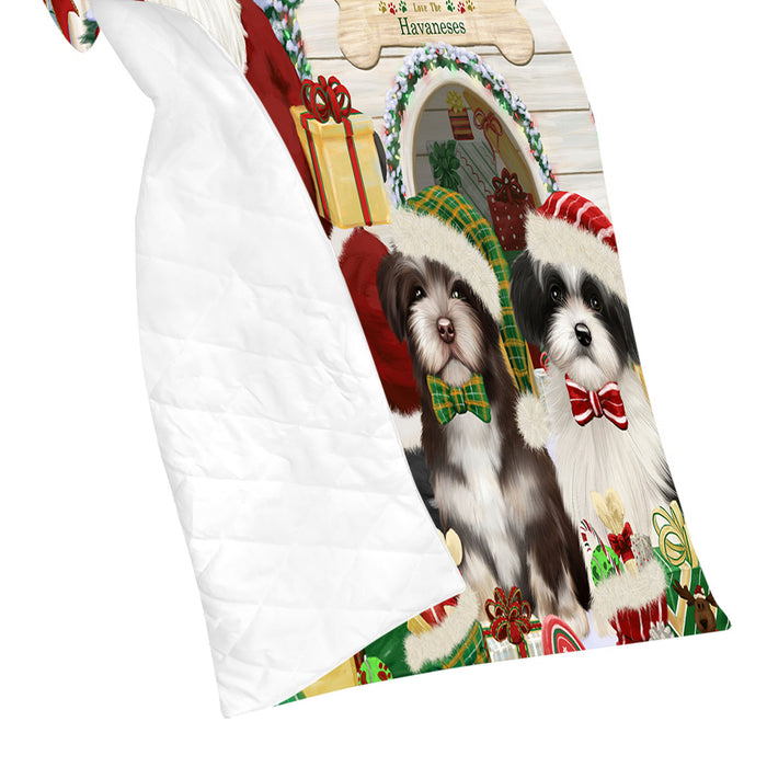 Happy Holidays Christmas Havanese Dogs House Gathering Quilt