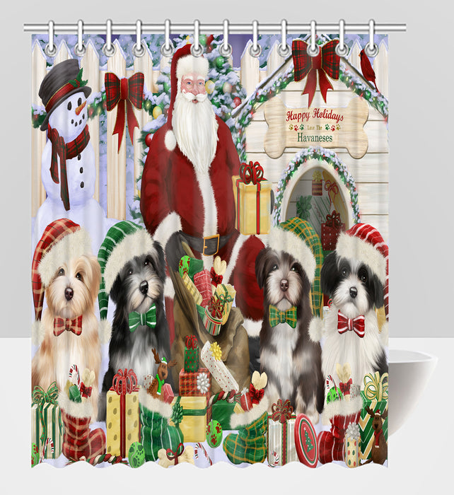 Happy Holidays Christmas Havanese Dogs House Gathering Shower Curtain