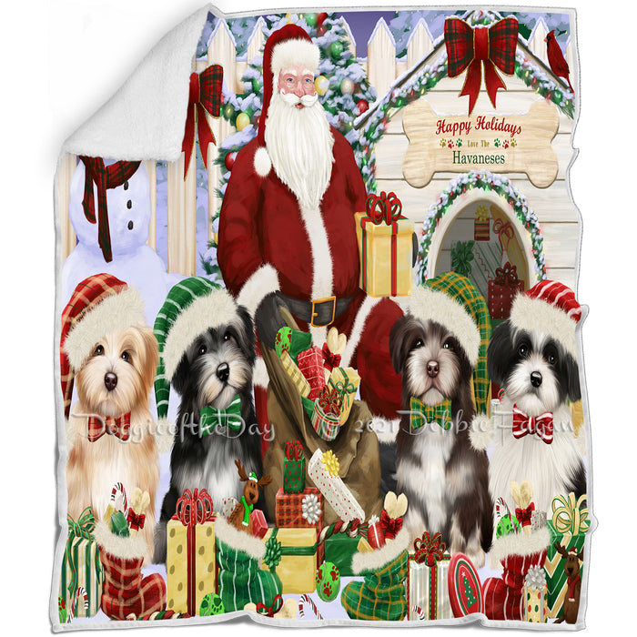 Happy Holidays Christmas Havaneses Dog House Gathering Blanket BLNKT78636