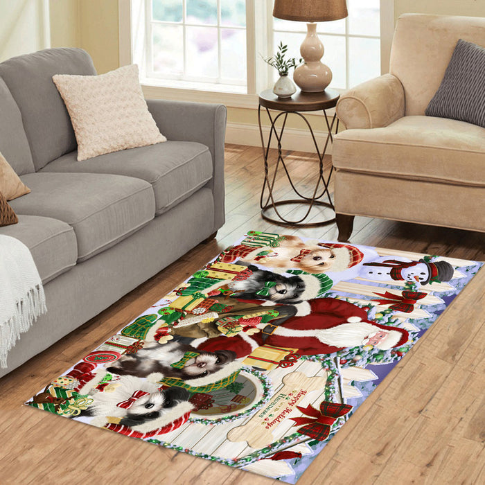 Happy Holidays Christma Havanese Dogs House Gathering Area Rug