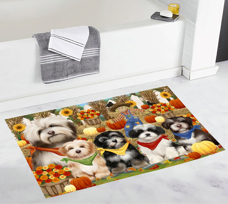 Fall Festive Harvest Time Gathering Havanese Dogs Bath Mat