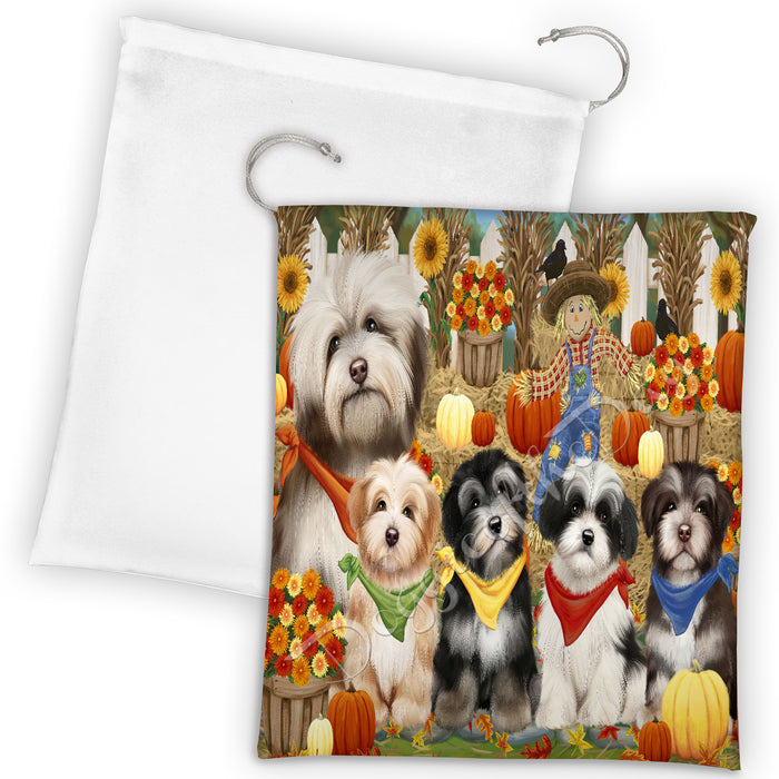 Fall Festive Harvest Time Gathering Havanese Dogs Drawstring Laundry or Gift Bag LGB48411