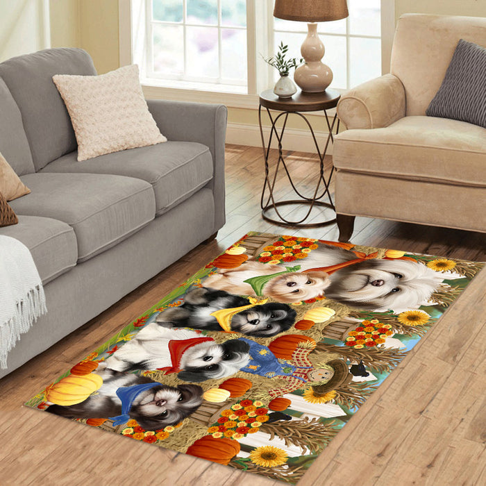 Fall Festive Harvest Time Gathering Havanese Dogs Area Rug