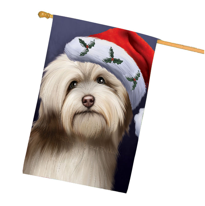 Christmas Santa Hat Havanese Dog House Flag Outdoor Decorative Double Sided Pet Portrait Weather Resistant Premium Quality Animal Printed Home Decorative Flags 100% Polyester