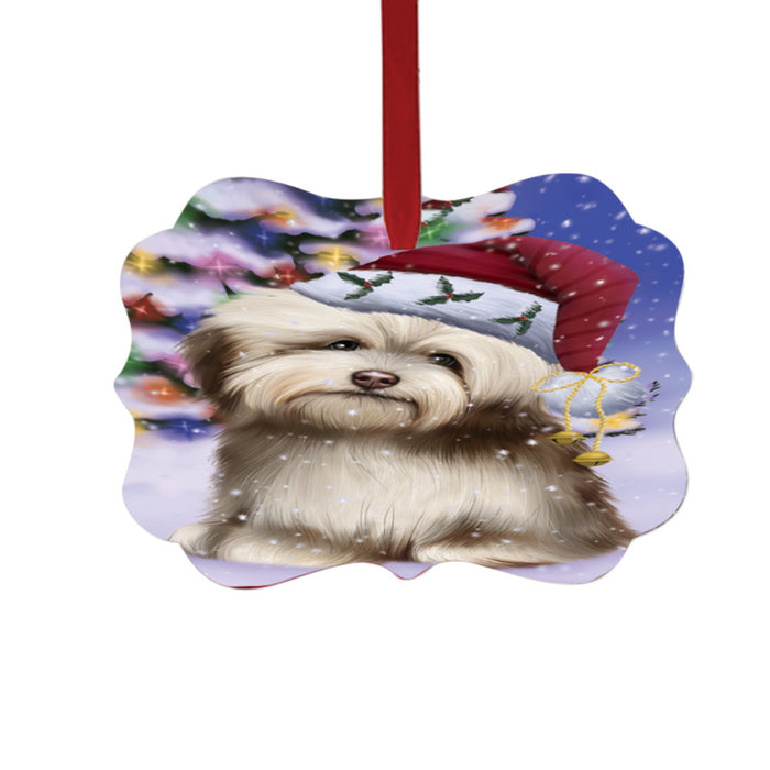 Winterland Wonderland Havanese Dog In Christmas Holiday Scenic Background Double-Sided Photo Benelux Christmas Ornament LOR49588
