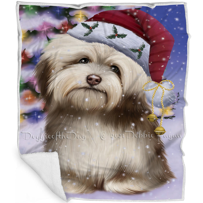 Winterland Wonderland Havanese Dog In Christmas Holiday Scenic Background Blanket D199