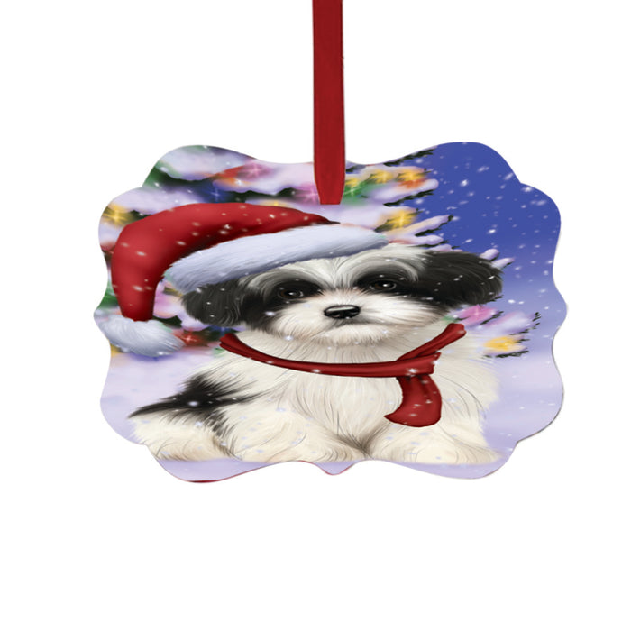 Winterland Wonderland Havanese Dog In Christmas Holiday Scenic Background Double-Sided Photo Benelux Christmas Ornament LOR49589