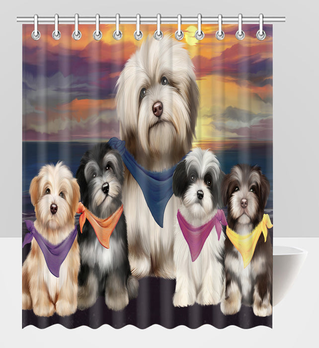 Family Sunset Portrait Havanese Dogs Shower Curtain
