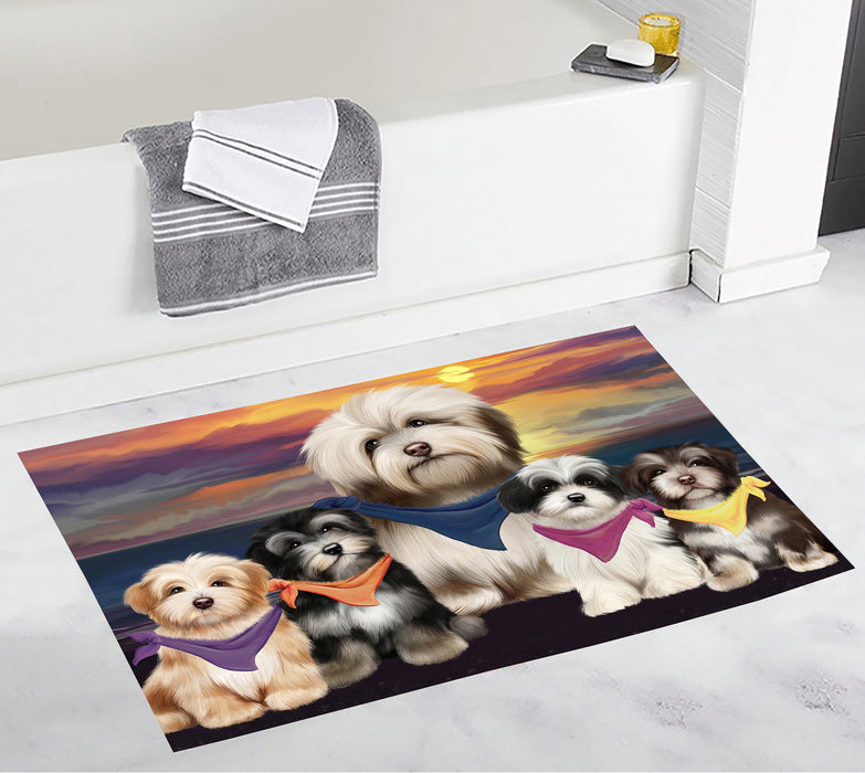 Family Sunset Portrait Havanese Dogs Bath Mat