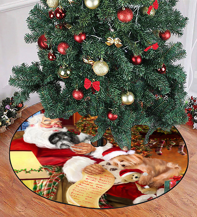 Santa Sleeping with Havanese Dogs Christmas Tree Skirt