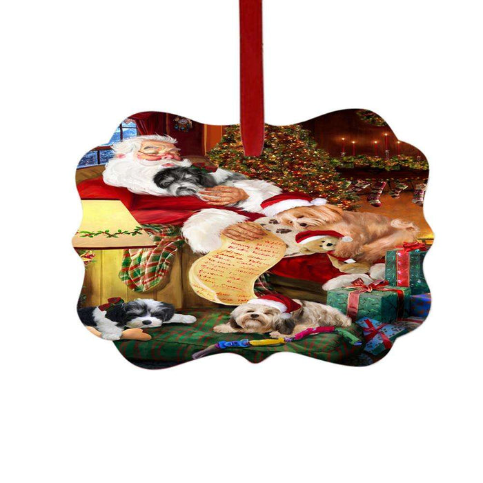 Havaneses Dog and Puppies Sleeping with Santa Double-Sided Photo Benelux Christmas Ornament LOR49286
