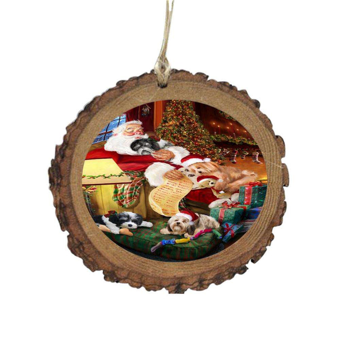 Havaneses Dog and Puppies Sleeping with Santa Wooden Christmas Ornament WOR49286