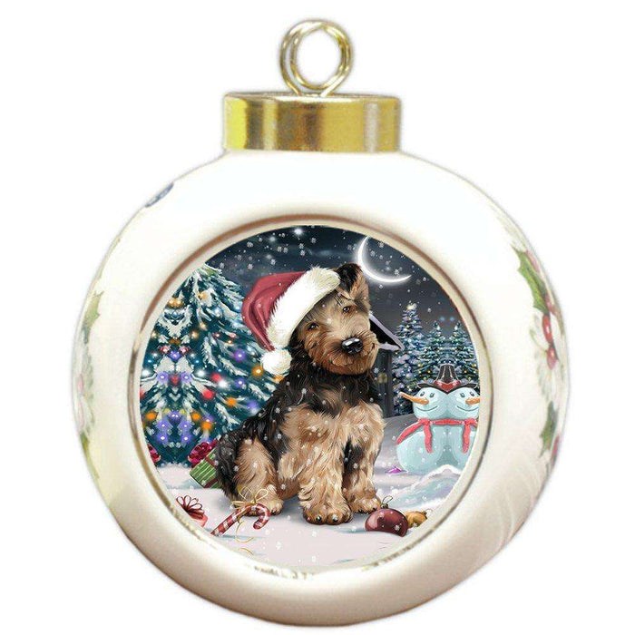 Have a Holly Jolly Airedale Dog Christmas Round Ball Ornament POR682