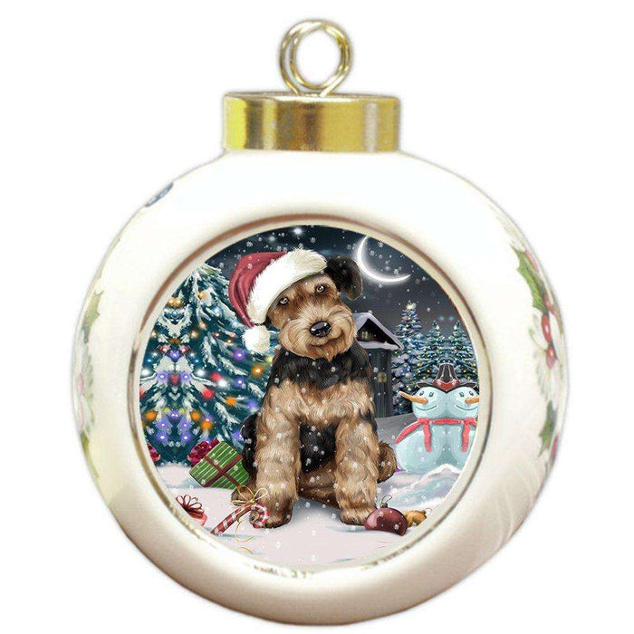 Have a Holly Jolly Airedale Dog Christmas Round Ball Ornament POR683