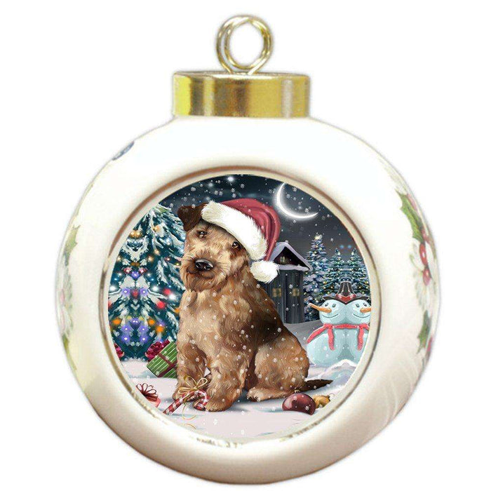Have a Holly Jolly Airedale Dog Christmas Round Ball Ornament POR684