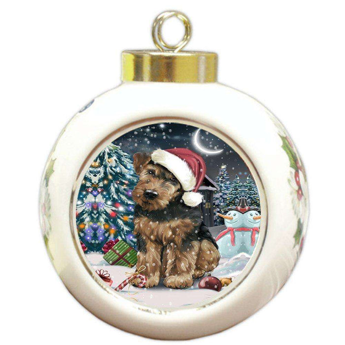 Have a Holly Jolly Airedale Dog Christmas Round Ball Ornament POR685