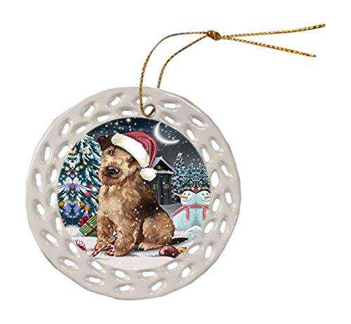Have a Holly Jolly Airedale Dog Christmas Round Doily Ornament POR048
