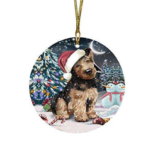 Have a Holly Jolly Airedale Dog Christmas Round Flat Ornament POR1246