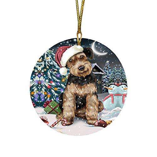 Have a Holly Jolly Airedale Dog Christmas Round Flat Ornament POR1247