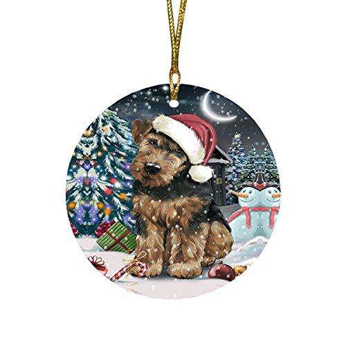 Have a Holly Jolly Airedale Dog Christmas Round Flat Ornament POR1249