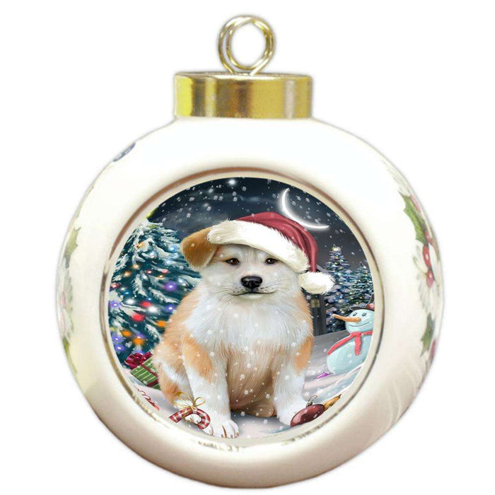 Have a Holly Jolly Akita Dog Christmas  Round Ball Christmas Ornament RBPOR51619