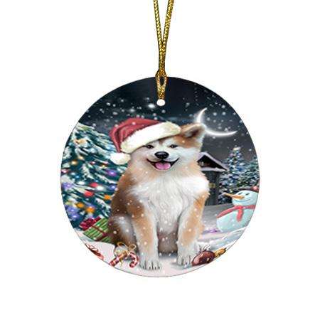 Have a Holly Jolly Akita Dog Christmas  Round Flat Christmas Ornament RFPOR51608