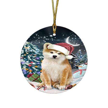Have a Holly Jolly Akita Dog Christmas  Round Flat Christmas Ornament RFPOR51609