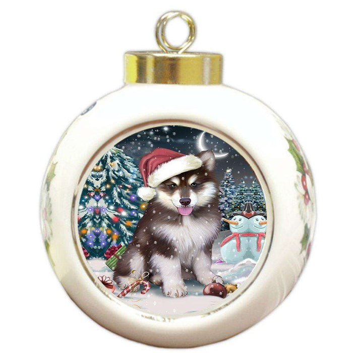 Have a Holly Jolly Alaskan Malamute Dog Christmas Round Ball Ornament POR686