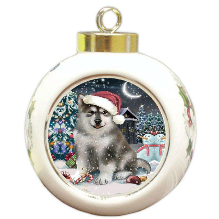 Have a Holly Jolly Alaskan Malamute Dog Christmas Round Ball Ornament POR687