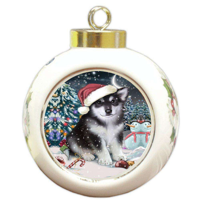 Have a Holly Jolly Alaskan Malamute Dog Christmas Round Ball Ornament POR688