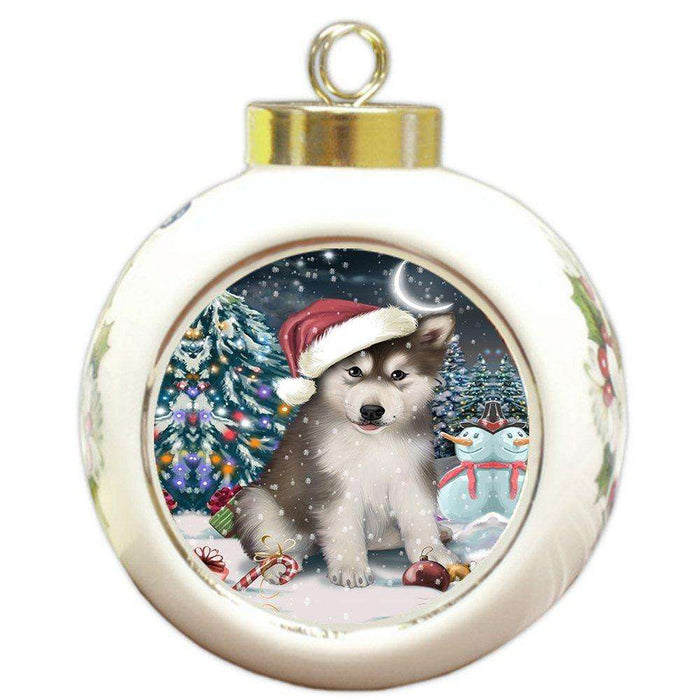 Have a Holly Jolly Alaskan Malamute Dog Christmas Round Ball Ornament POR689