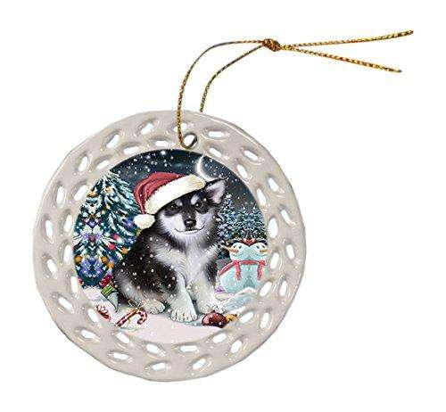 Have a Holly Jolly Alaskan Malamute Dog Christmas Round Doily Ornament POR052
