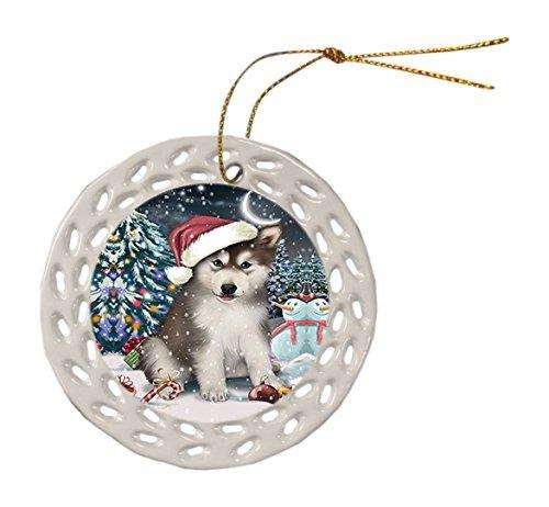 Have a Holly Jolly Alaskan Malamute Dog Christmas Round Doily Ornament POR053