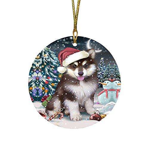 Have a Holly Jolly Alaskan Malamute Dog Christmas Round Flat Ornament POR1250