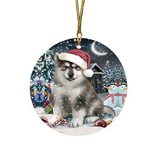 Have a Holly Jolly Alaskan Malamute Dog Christmas Round Flat Ornament POR1251