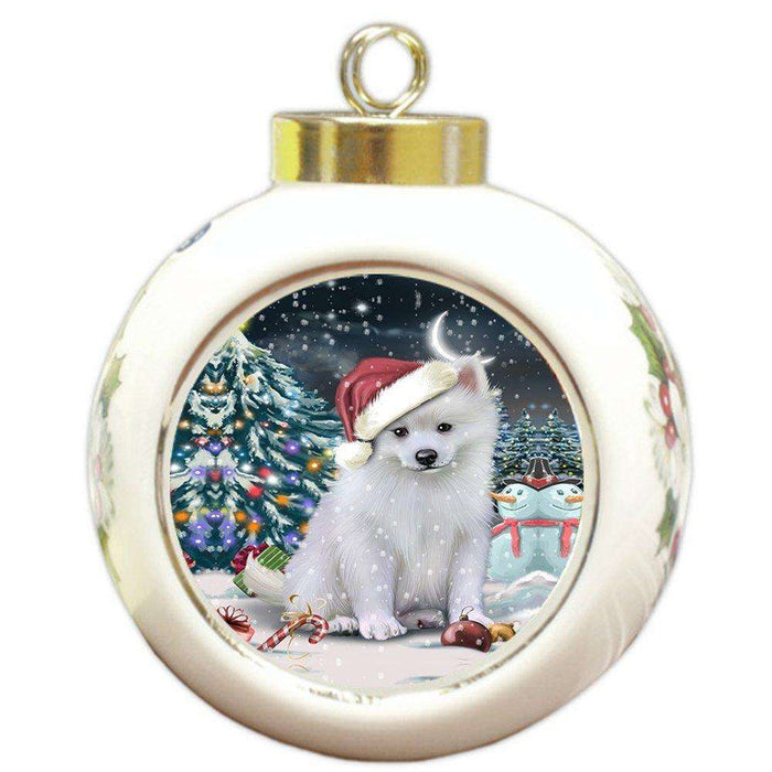 Have a Holly Jolly American Eskimo Dog Christmas Round Ball Ornament POR850
