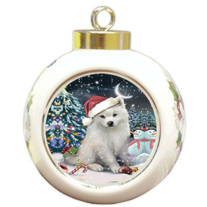 Have a Holly Jolly American Eskimo Dog Christmas Round Ball Ornament POR851