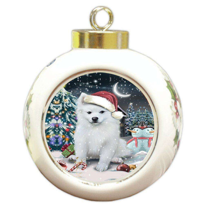 Have a Holly Jolly American Eskimo Dog Christmas Round Ball Ornament POR852