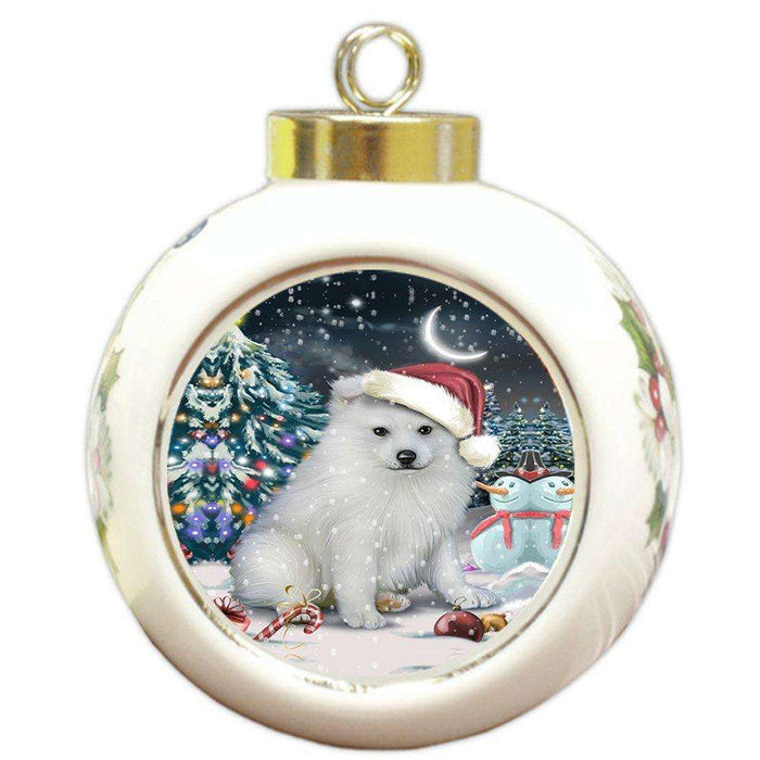 Have a Holly Jolly American Eskimo Dog Christmas Round Ball Ornament POR853