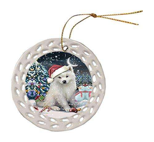 Have a Holly Jolly American Eskimo Dog Christmas Round Doily Ornament POR215