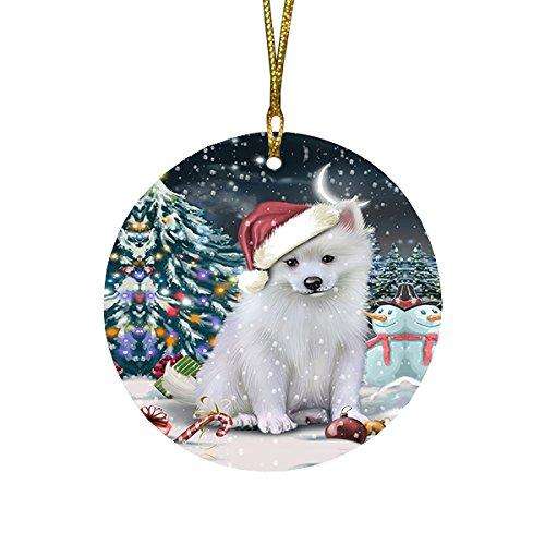 Have a Holly Jolly American Eskimo Dog Christmas Round Flat Ornament POR1414