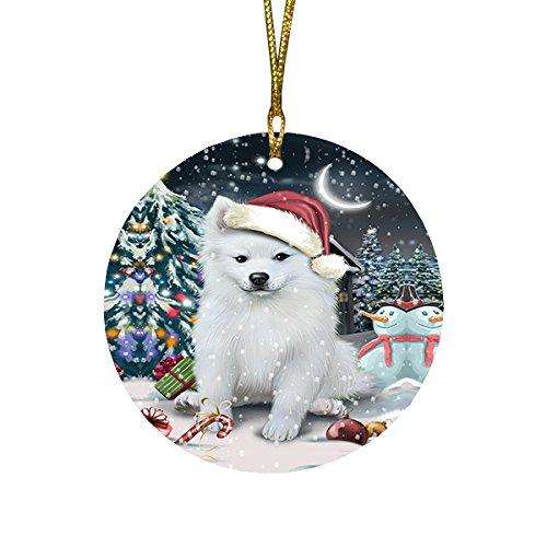 Have a Holly Jolly American Eskimo Dog Christmas Round Flat Ornament POR1416