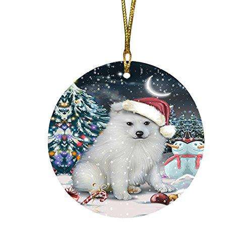Have a Holly Jolly American Eskimo Dog Christmas Round Flat Ornament POR1417