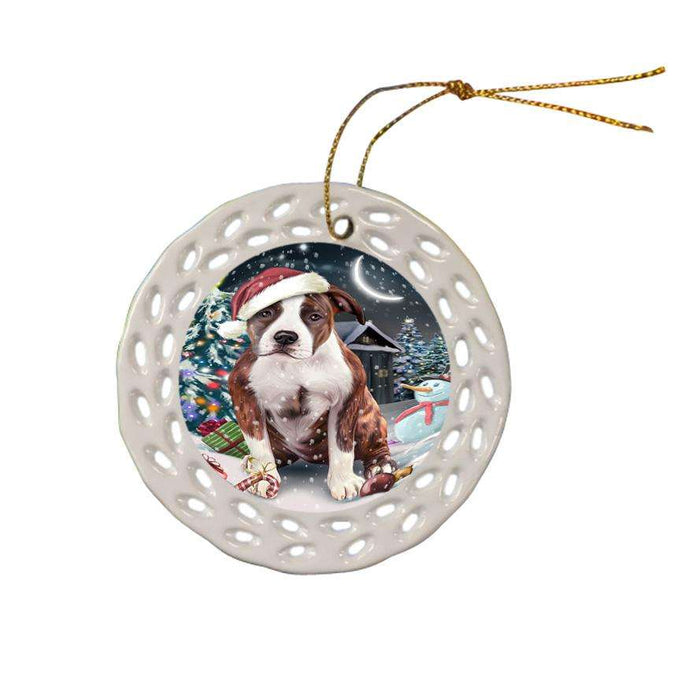 Have a Holly Jolly American Staffordshire Terrier Dog Christmas  Ceramic Doily Ornament DPOR51621