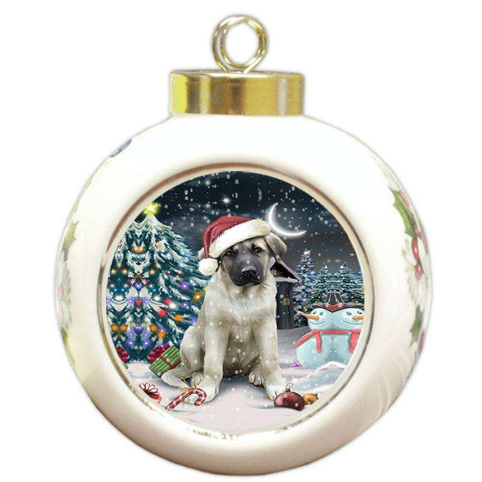 Have a Holly Jolly Anatolian Shepherd Dog Christmas Round Ball Ornament POR768